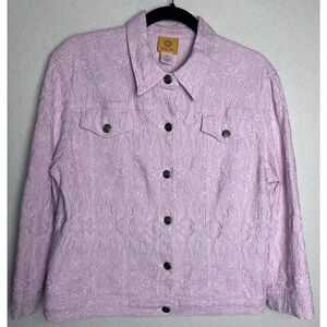 Ruby Rd. Women's Pink Embroidered Paisley Textured Button Up Jacket Size 16